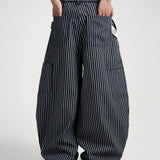 SMART HOOK WIDE LEG KHAKI PANTS [KC GIFT] - STRIPED BLUE