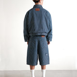 TINY POCKET WIDE-LEG SHORT JEANS [KC GIFT] - STRIPED LIGHT BLUE